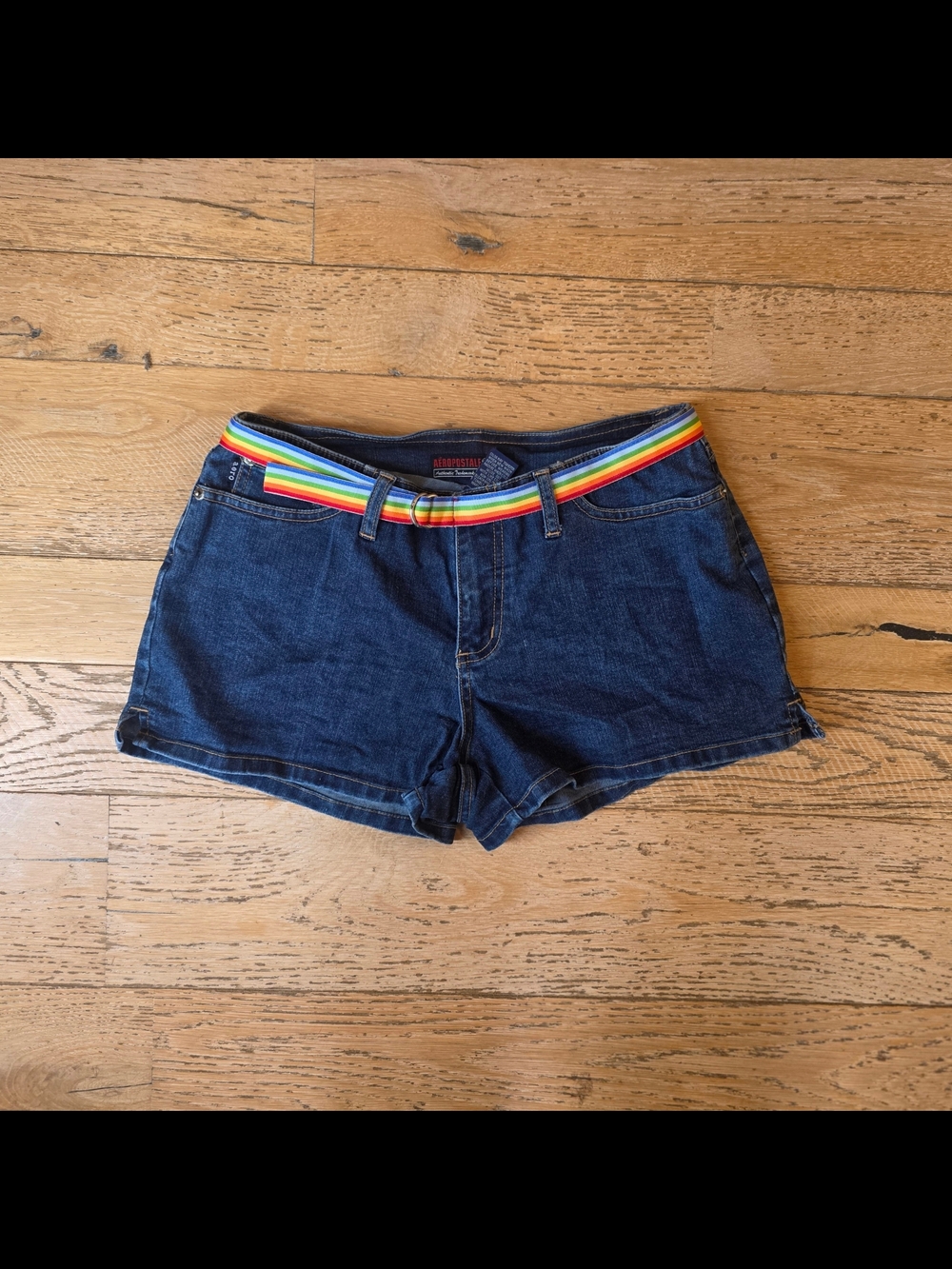 2000's Vintage Aeropostale Indigo Denim Shorts Rainbow Belt preppy coquette